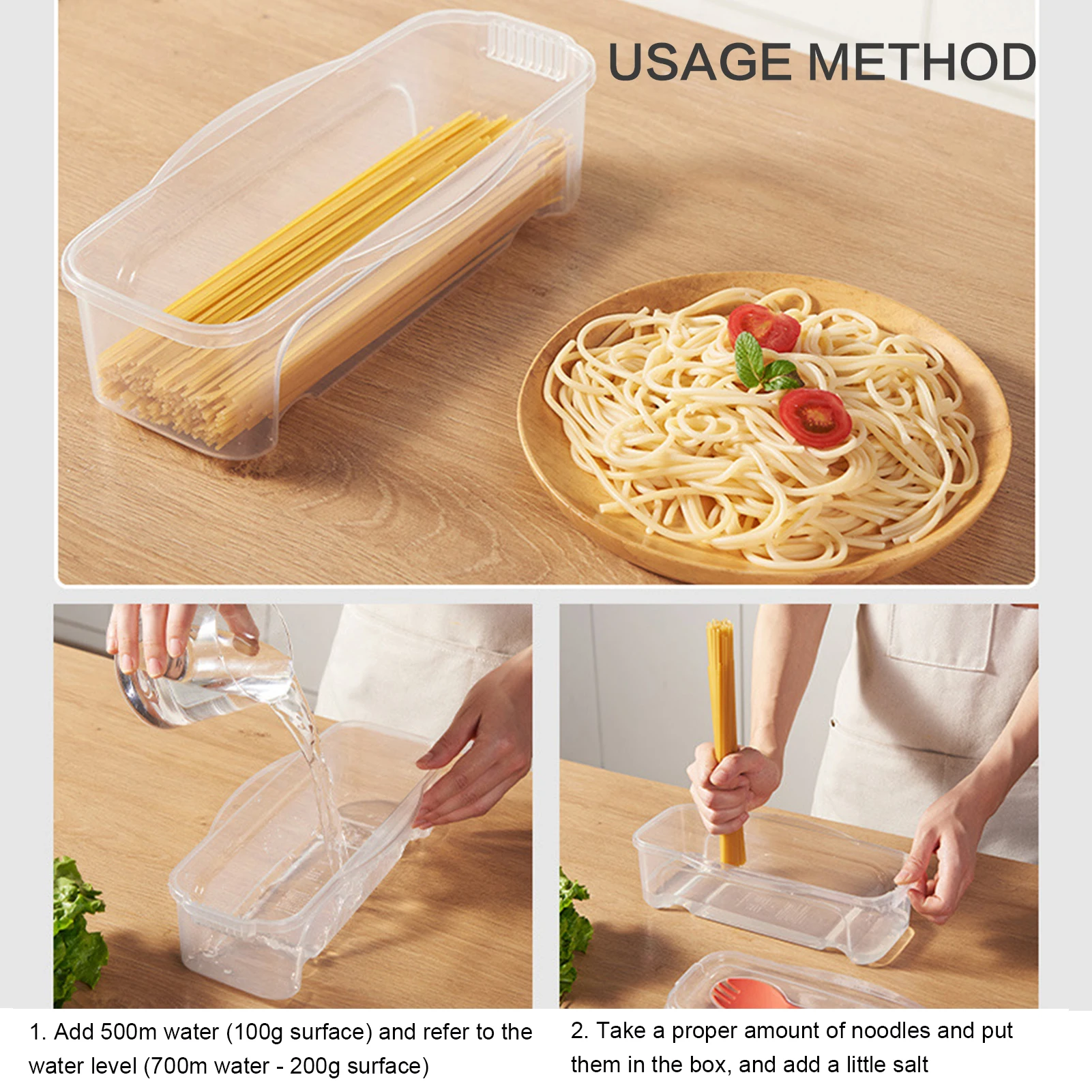 Microwave Food Boxes with Lids 44oz Food Cooking Box with Strainer & Flatware for Food Noodles Dumplings