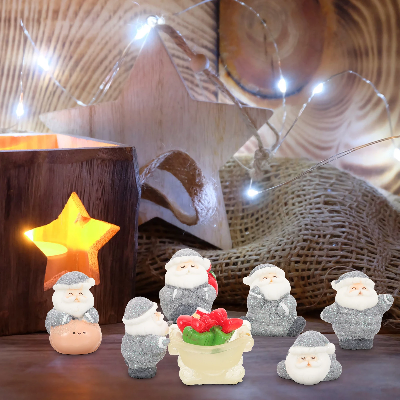 

8pcs Snow Decorations Resin Mini Ornaments Miniature Santa Figurines Durable Christmas Home Garden Office