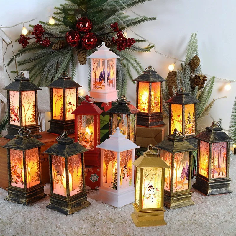 Halloween Christmas LED Candle Lantern Night Light Retro Mini Lamp Pumpkin Witch Snowman Ornament Home Party Holiday Decor Gift