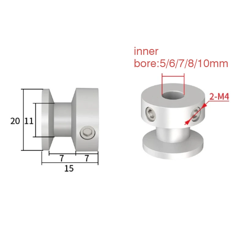 1PCS 5/6/7/8/10mm Pulley 20mm Aluminum Wheel for Motor Shaft 6mm Belt Alloy Single Groove Fixed Bore Pulley