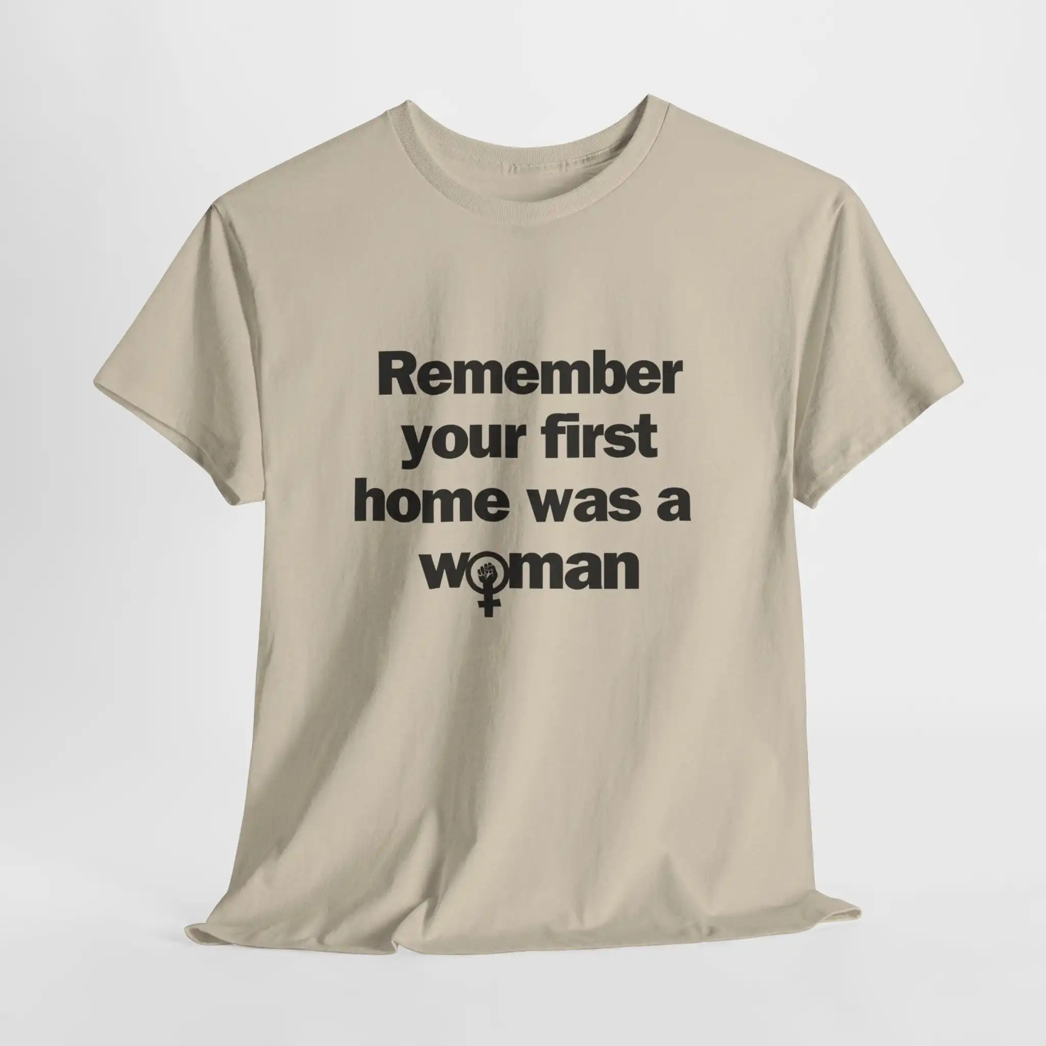 Feminist T Shirt remember your First Home was a Woman Heavy Cotton destigmatization equality body positivity