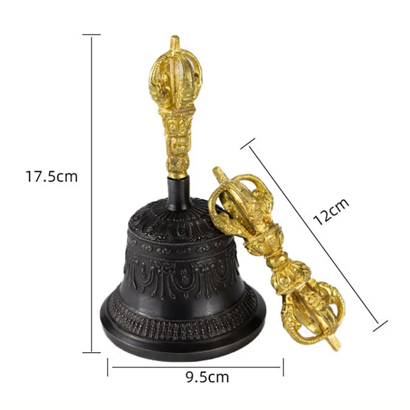 Black Gold Brass Tibetan Bells Chimes Dorje Vajra Handmade Yoga Meditation Bell Vintage Buddhist Hand Bells Music Instrument