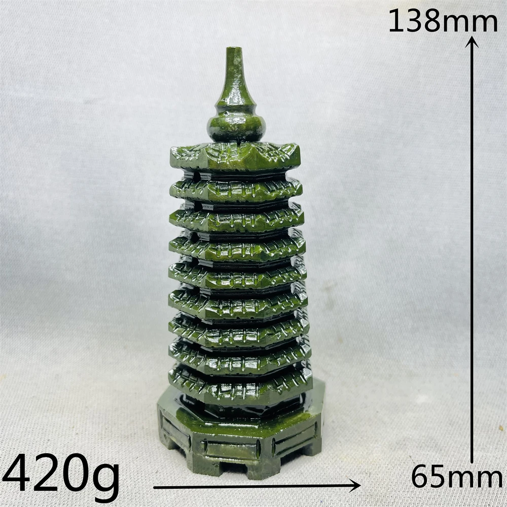 

Natural Green Jade Nine-story Pagoda Suppress Evil Super Energy Tower Home Room Decorated Witchcraft Altar Crystal Stone Healing