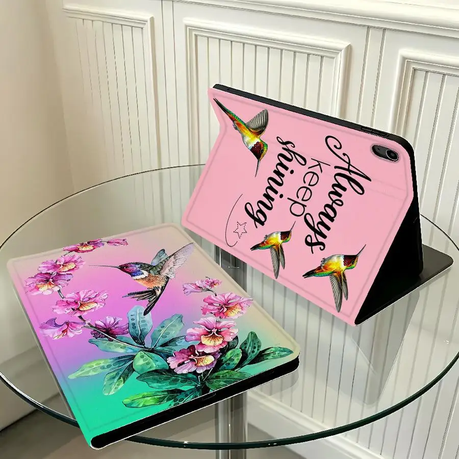 Hummingbird Pink Flower With Pencil Holder Case for Apple iPad Pro11 13 Air 11 13 M4 M3 M2 A16 2026 10th 7/8/9th Air 4/5/6th