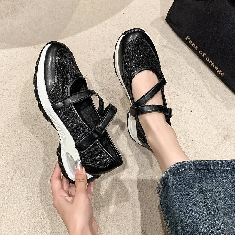 Thick soled women's shoes 2024 new low cut round toe comfortable wedge heel plus size fashionable sports women's casual shoes