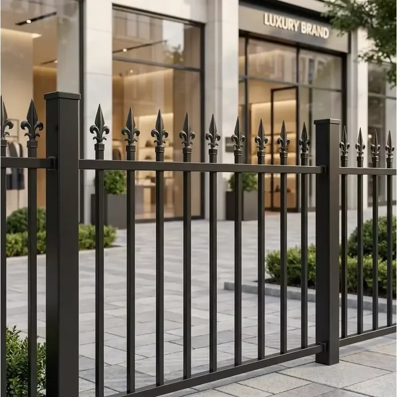 Commercial Boutique Frontage Decorative Spear Top Steel Fence Security Vertical Tubular Picket Metal Boundary Guardrail