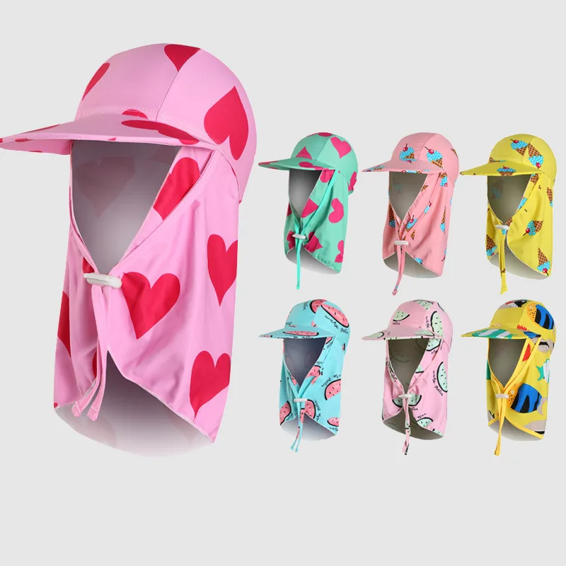Cappello da nuoto per protezione solare per bambini Cappello da sole UV a tesa larga con copertura per il collo Antivento e sabbia per il nuoto in spiaggia UPF 50+ Gioco all'aperto