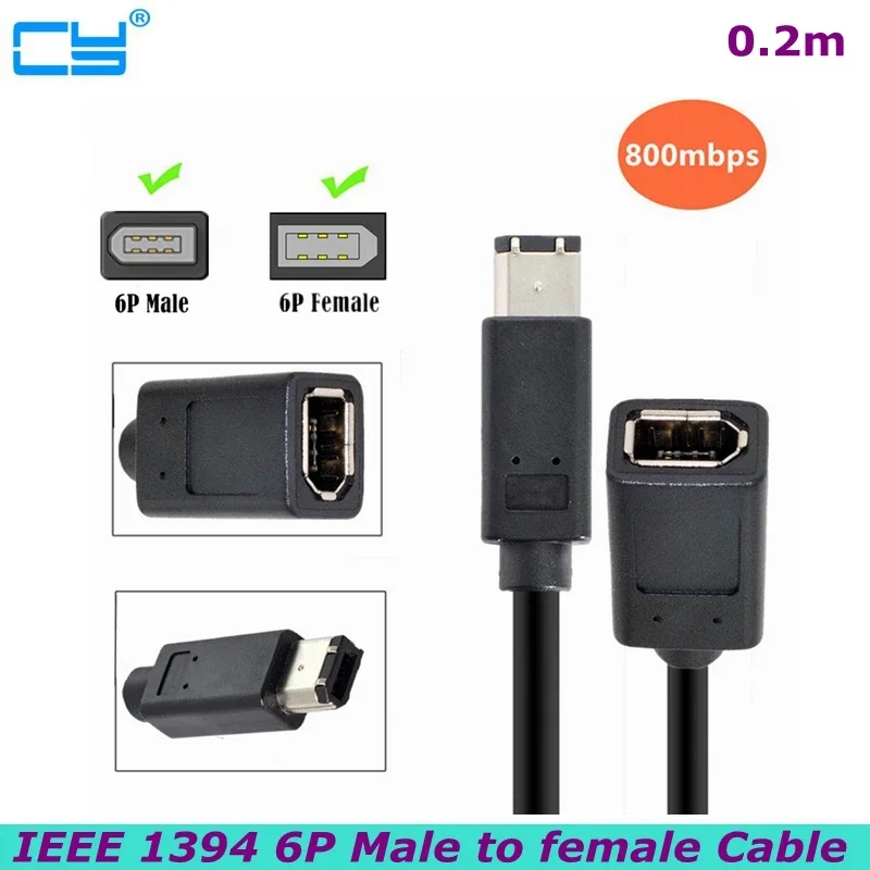 1394 6Pin Firewire to 1394a 6Pin Female to Male Extension Data Video Capture Card Support 400 to 400 Cable 20cm