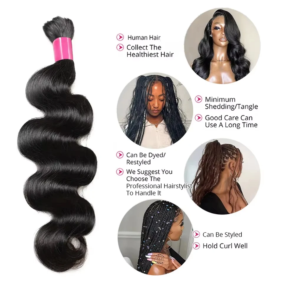 Trenzas boho cabello humano crudo bulk onda body 100g para trenzado boho 3