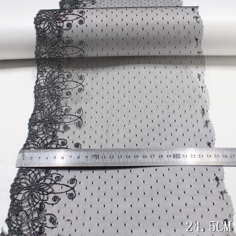 30Yards Embroidery Net Lace Trim DIY Lingerie Accessories Black Embroidered Mesh Lace Fabrics for Clothing Sewing Craft