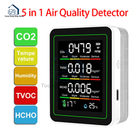 5 in 1 Digital Air Quality Monitor CO2 HCHO TVOC Humidity and Temperature Monitor CO2 Tester LCD  Household Air Quality Tester