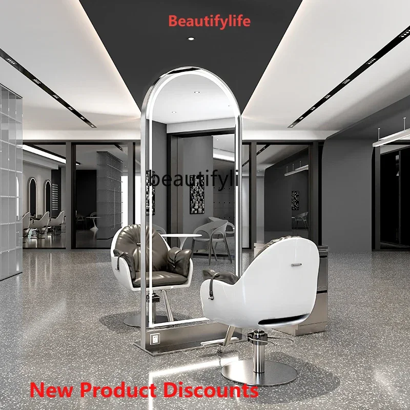 

X188 LBarber Shop Mirror Hair Salon Dressing Table Double-Sided Hair Cutting for Hair Salon with Light Floor Dressing Table