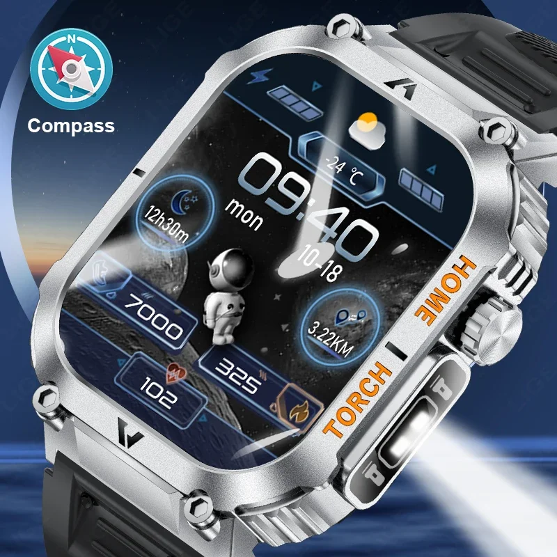 

2.02 inch HD Screen Smart Watch With Led Lighting 3ATM Waterproof Outdoor Sports Health Monitor Smartwatch For Android IOS 2026