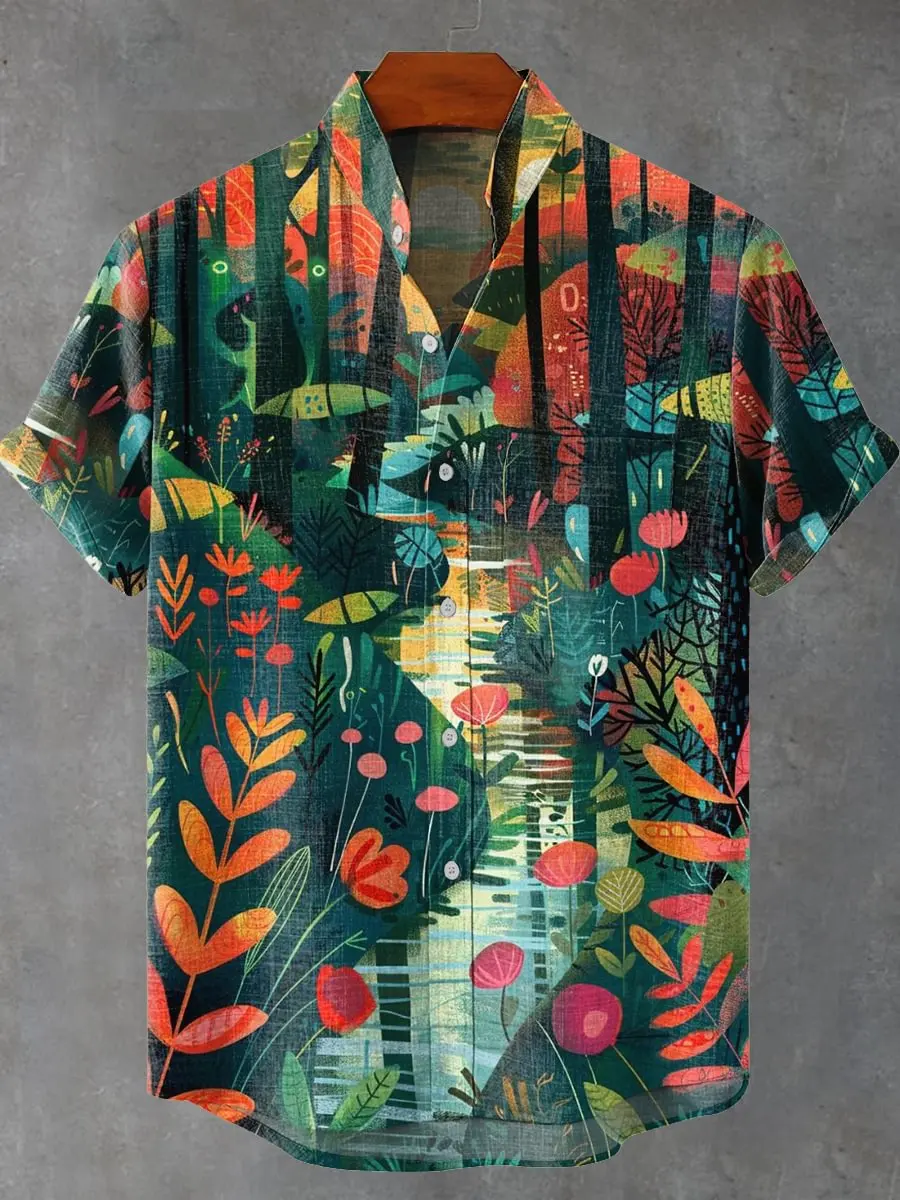 

Гавайская мужская льняная рубашка с коротким рукавом 80%, модная одежда с 3D принтом, однорядный топ на молнии, мужская повседневная рубашка