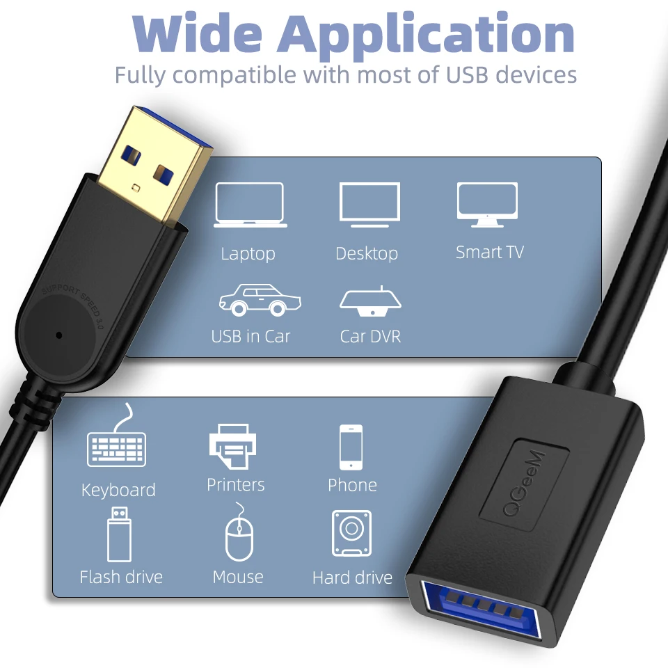 Przedłużacz USB QGeeM Super Speed USB 3.0 Kabel męski do żeńskiego 1m 2m 3m Przedłużacz USB 2.0 do synchronizacji danych