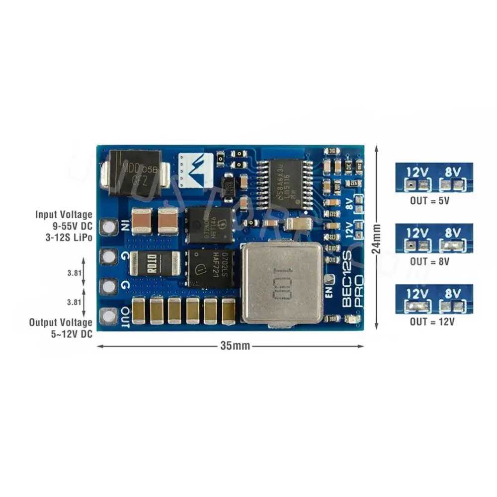 MATEK BEC12S-PRO Bec Module 9-55V TO 5V/8V/12V-5A Overcurrent Protection Self-recovery for RC Airplane FPV Freestyle Drone