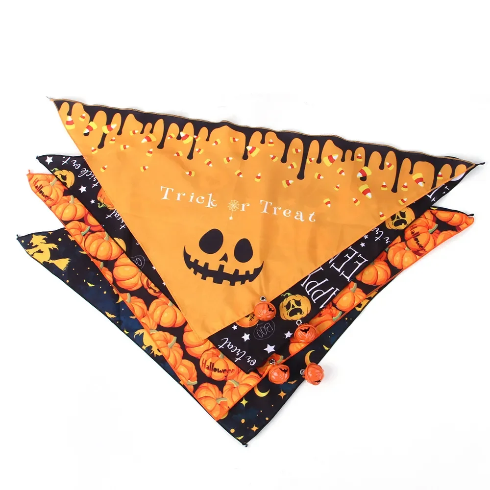 Halloween Pet Scarf, Pumpkin Dog Bandana with Bell, Funny Dog Cat Triangle Towel, Witch Puppy Dress Up, Pet Supplies