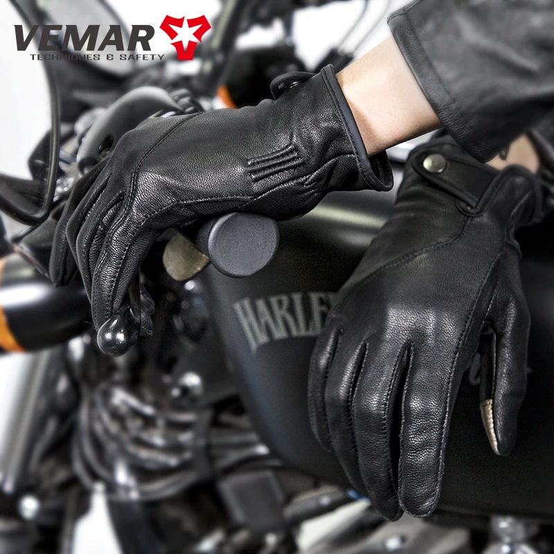 Vemar Goat Leather Motorcycle Men\'s Gloves Brown Vintage Moto Women Summer Autumn Retro Motorbike Sheepskin Full Finger Knight