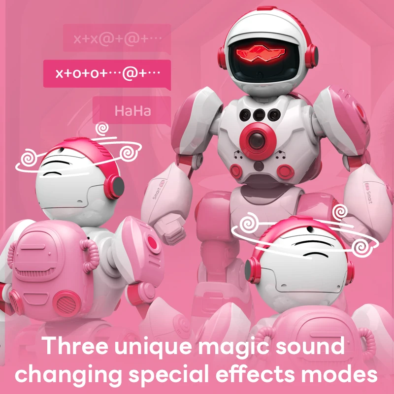 Pink 2.4g RC robot remote control programming English space robot remote touch gesture induction dance Children gift