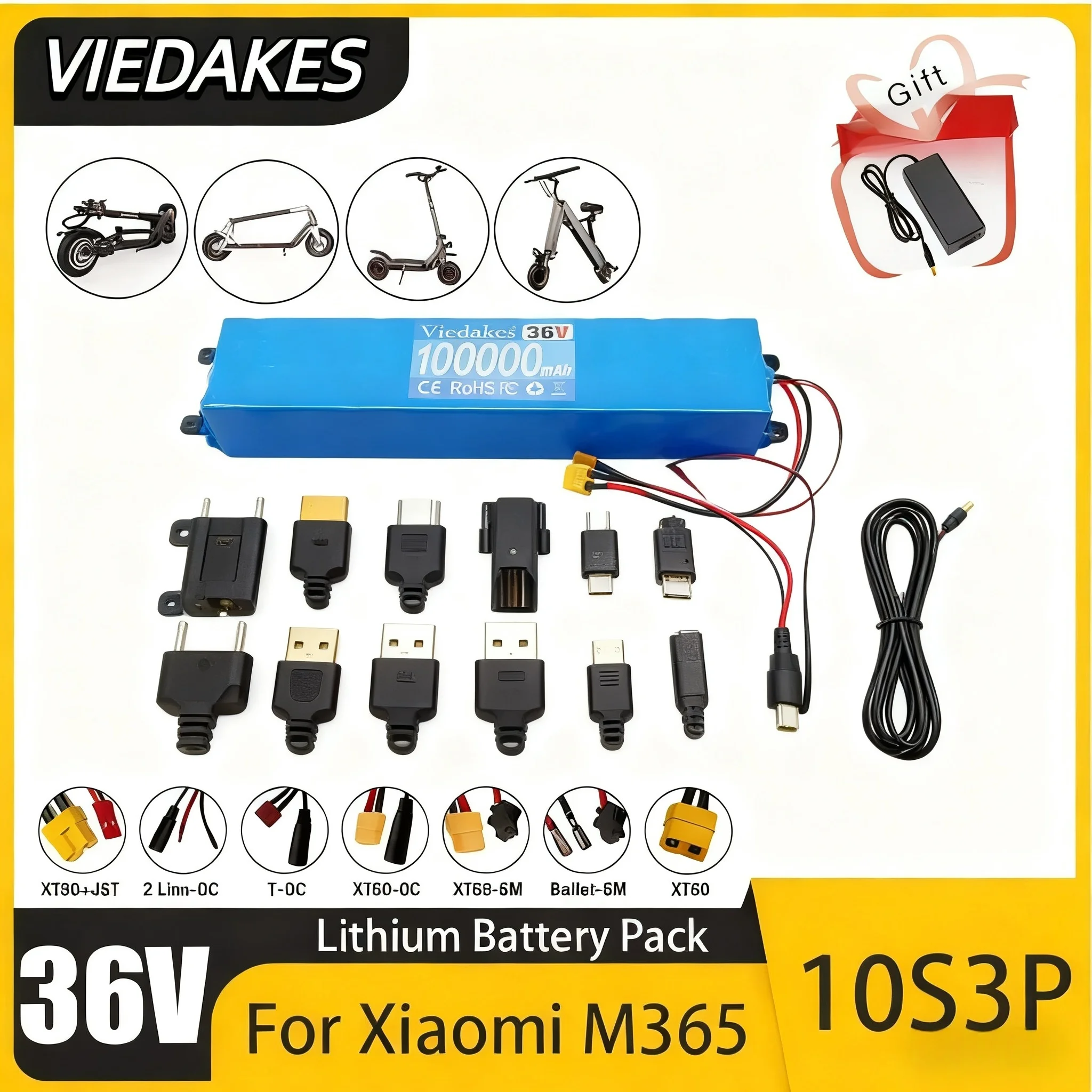 

️10S3P Lithium-Ion Battery Pack 36V 100000mAh Rechargeable Battery XT60+JST interface for M365 Electric Scooters