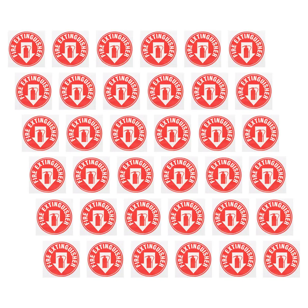 50pcs Sticker Self-Adhesive Waterproof Decal Fade Resistant High Visibility Label For Indoor Outdoor Use Round Red Extinguisher