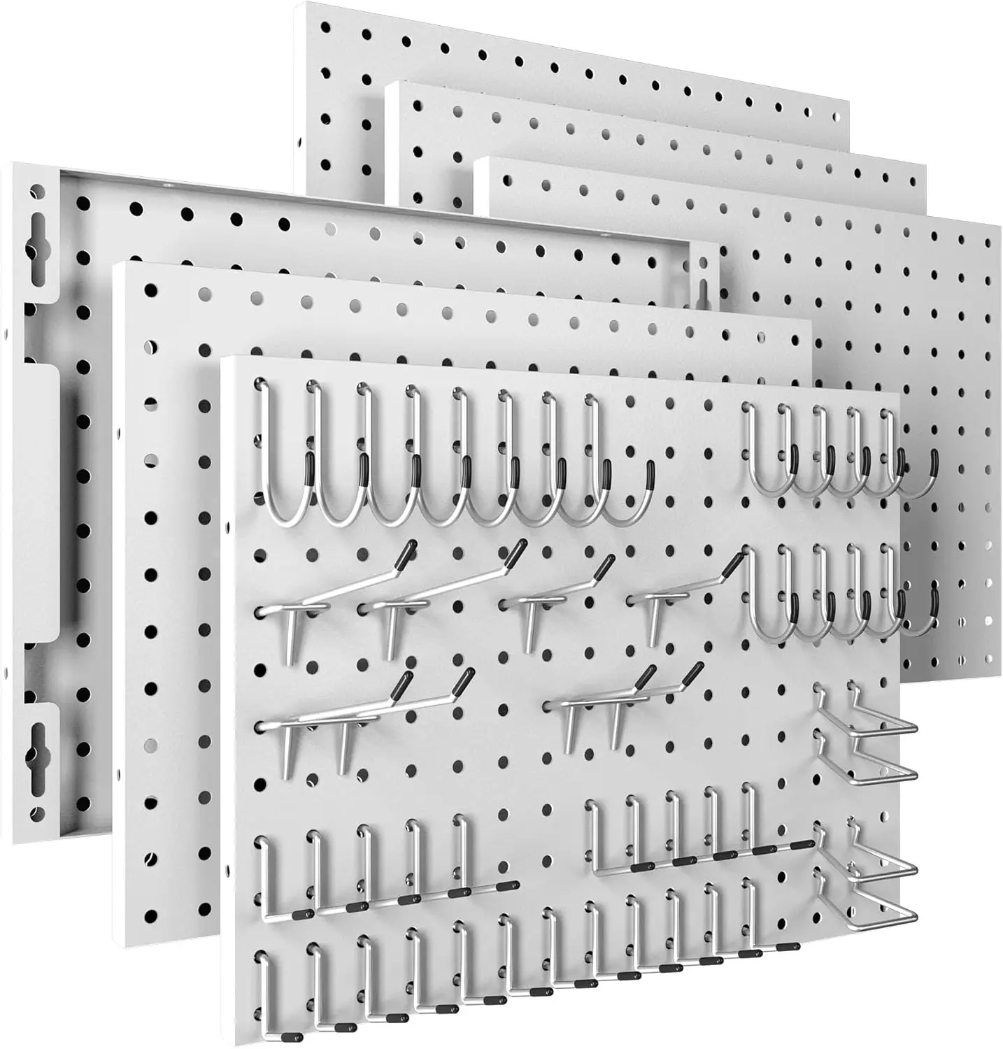 

Набор из 6 белых металлических перфорированных панелей с 50 крючками, сверхпрочный настенный органайзер для дома, гаража, хранения инструментов, офиса, рукоделия, кухни