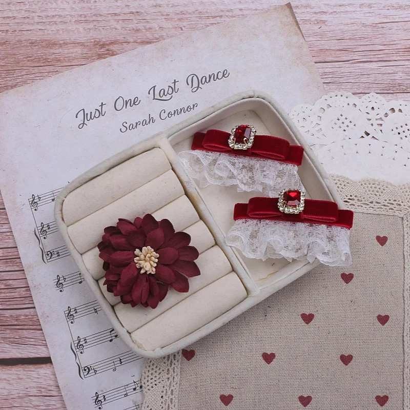 القوس خمر مع الدانتيل 1 زوج لوليتا أغطية الرأس الحلو لطيف المخملية حجر الراين إكسسوارات الشعر y2k اكسسوارات لفتاة دبوس الشعر