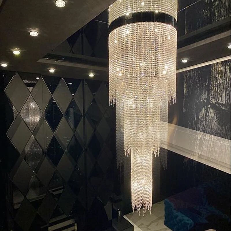 Simple staircase crystal chandelier luxury villa living room LED rotary staircase decorative chandelier  customized lighting