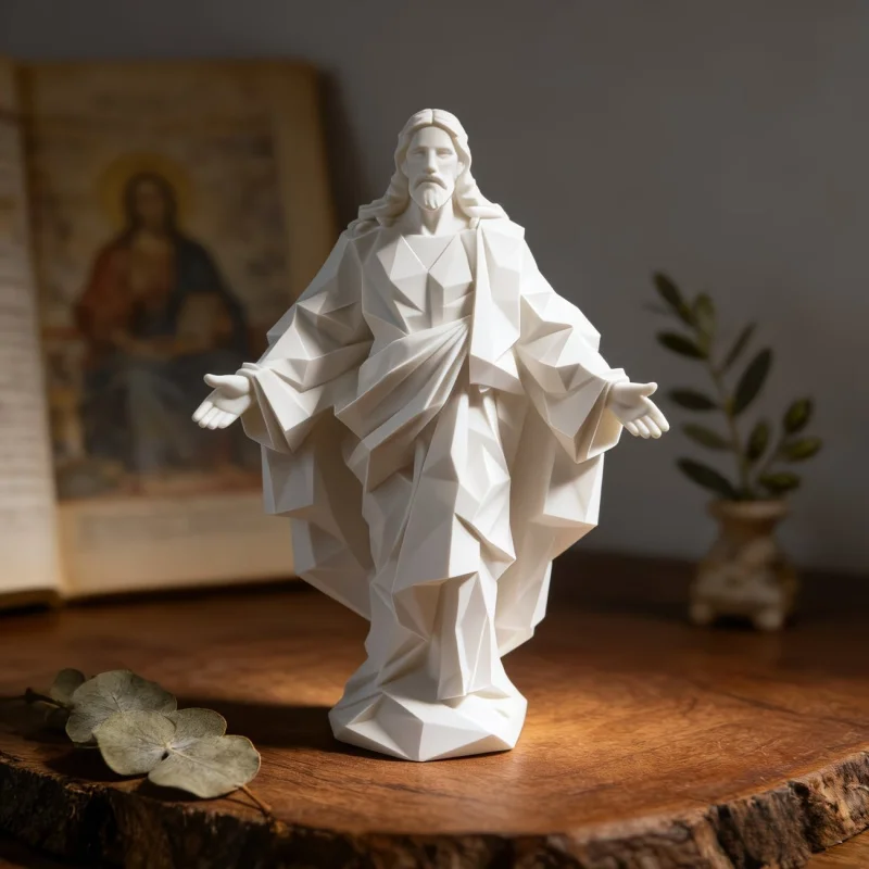 Statues géométriques modernes imprimées en 3D comme décorations tendance à signification spirituelle pour une utilisation sur table et comme cadeaux festifs.