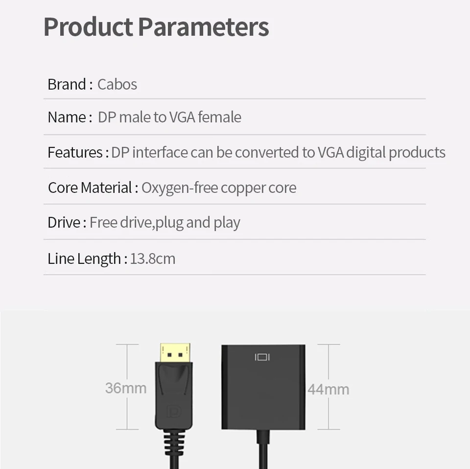 DP to VGA DisplayPort Male to VGA Female Converter Adapter Cable 1080P For TV Laptop Computer Projector S03