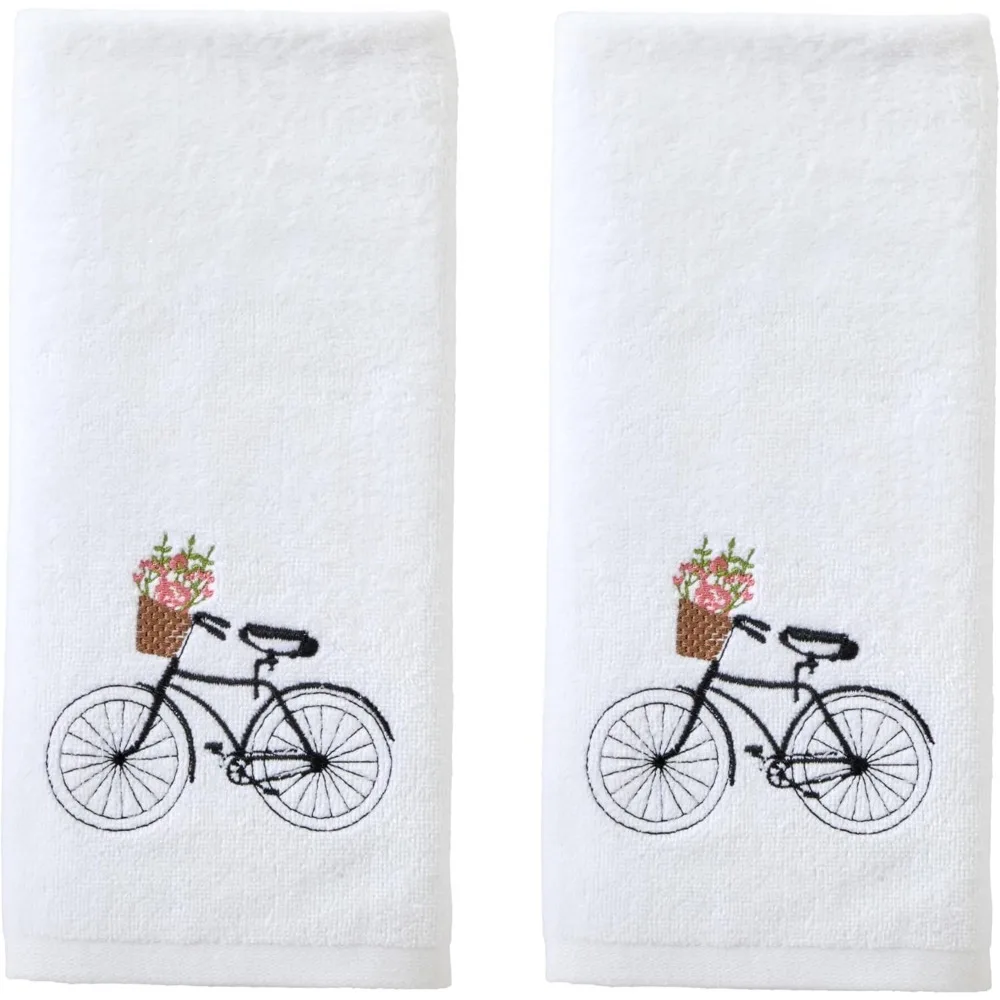

Saturday Knight Ltd. Flower Basket Bike Hand Towel 2pc Set for Bath/Kitchen/Bar & Gift