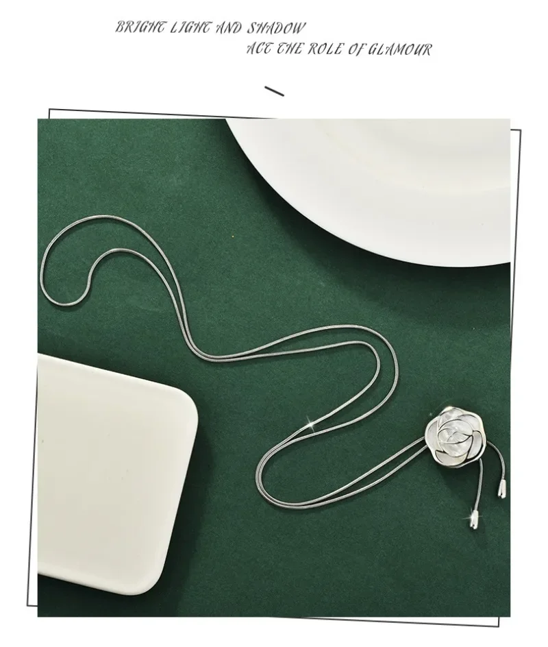 Новая осенне-зимняя цепочка для свитера с розой, модное и индивидуальное, длинное ожерелье с кисточкой и цветком на шнурке.