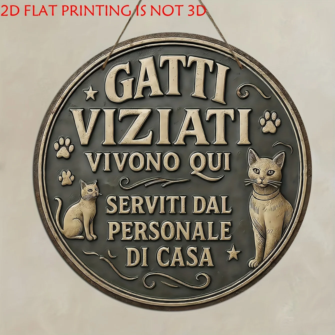 Letrero Metálico Retro Gatti Viziati Vivono Qui, Arte de Pared Divertido para Amantes de los Gatos, Placa Decorativa Rústica Vintage para Dueños de Gatos