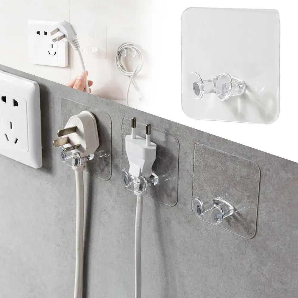 2/4 Pcs Cable Winder Wall Storage Hook Punch-free Power Plug Socket Holder Kitchen Stealth Hook Wall Adhesive Hanger Bathroom