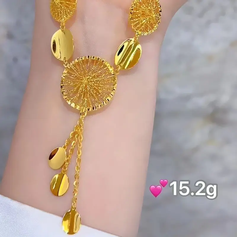9999 24K real gold passionate necklace hollowed fringe one set chain feminine quality light luxury style high sense necklace