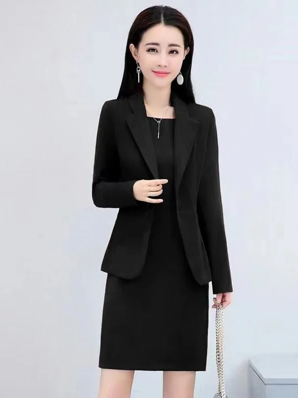 

Модный комплект-двойка для женщин среднего возраста: весенне-осенний костюм с эффектом похудения, корейский стиль, юбка А-силуэта с завышенной талией