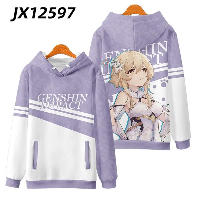 Anime Genshin Tác Động 3D In Hình Khóa Kéo Lên Nữ/Nam Hoodie Áo Dạo Phố Hip Hop Lumine Cosplay Dây Kéo Mũ Trùm Đầu áo Khoác