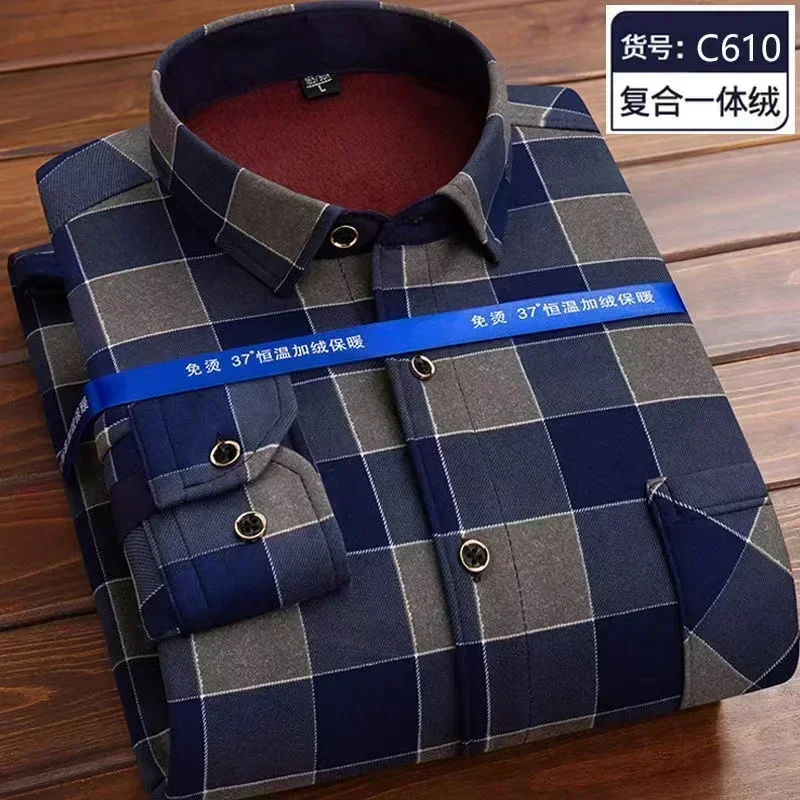 Autumn Winter Men's Long Sleeve Warm Plaid Shirts Thick Fleece Jackets for Men Quality Casual Tops Men Vintage Pullovers Sweater