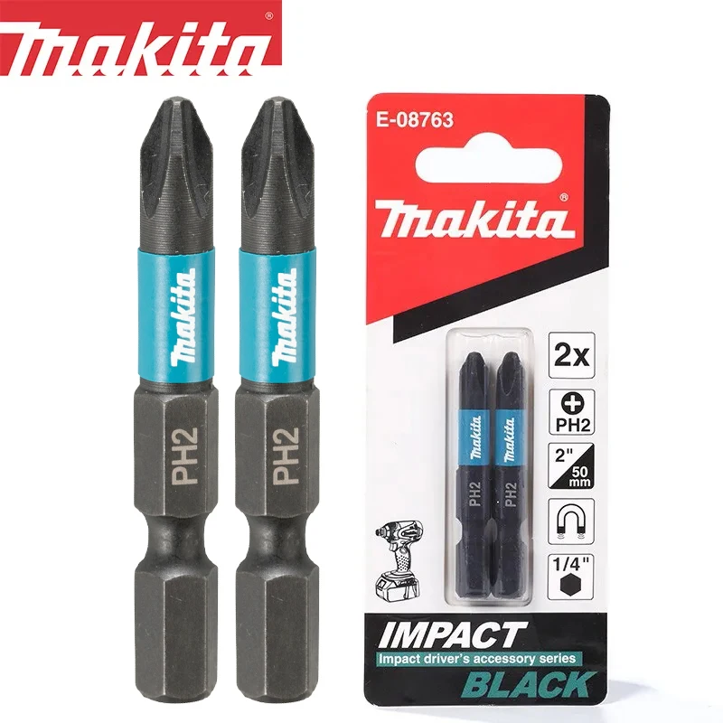 Makita-phillips Driver Drill Head Impact Screwdriver Bits Acessório Preto Série Ph2 50 mm Pcs E08763