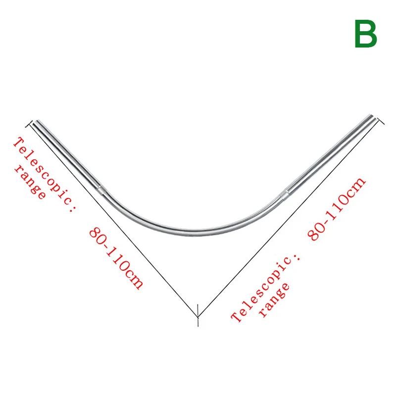 Punch-Free Bathroom Curtain Rail 3Size Extendable Curved Shower Curtain Rod Silver L Shaped Stainless Steel Shower Curtain Poles