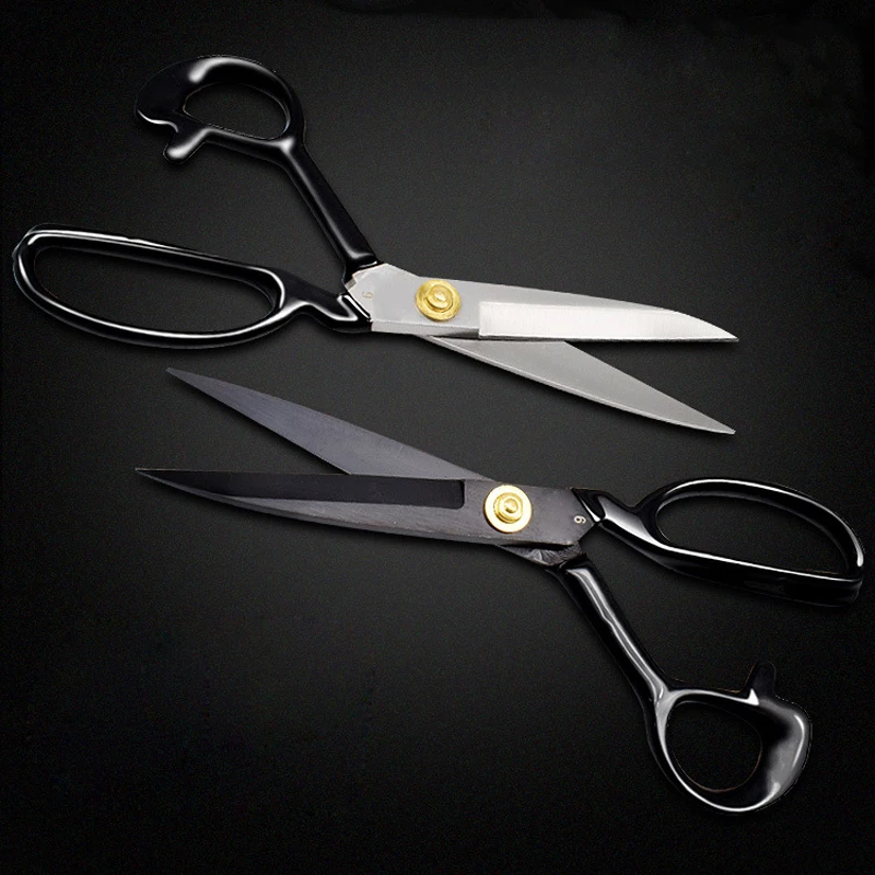 Tijeras de sastre rectas de acero con alto contenido de carbono, tijeras negras para ropa del hogar, 8-9-10-11-12 pulgadas, vestido hecho a mano, envío directo