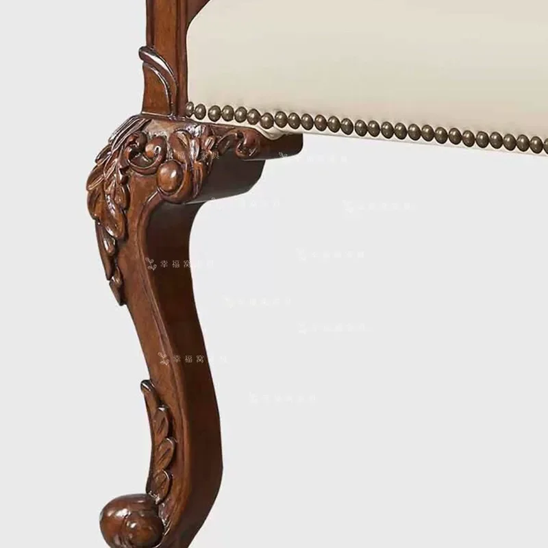 American Classical Solid Wood Retro Single Sofa Chair Modern Simple Cowhide Book Chair Armrest Leisure Reception Chair