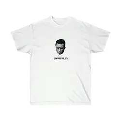 Albert Camus Living Kills T Shirt Classic Fit Cotton with Cool Print of Smoking and 'Living Kills' Quote