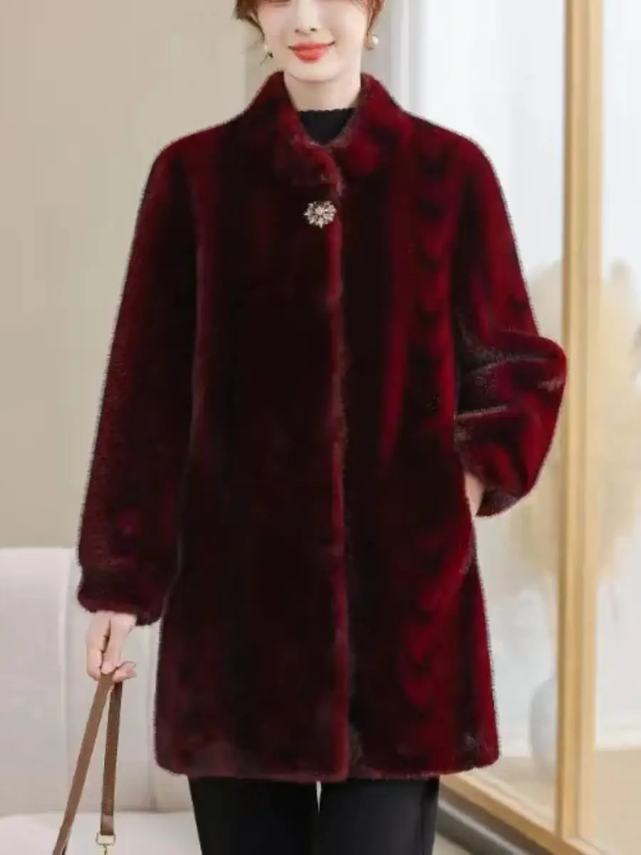 Übergroßer mittellanger Eapenfellmantel für Mütter, Winterkleidung aus Pelz und Leder, integrierter warmer Freizeitmantel für mittlere und ältere Menschen...