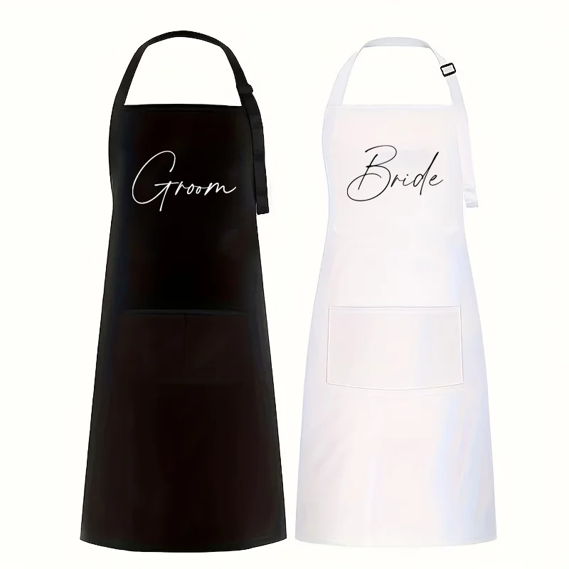 

2Pcs Groom Bride Wedding Aprons Black White Design with Groom Bride Wedding Decor Couple Gift Funny Wedding Kitchen Apron