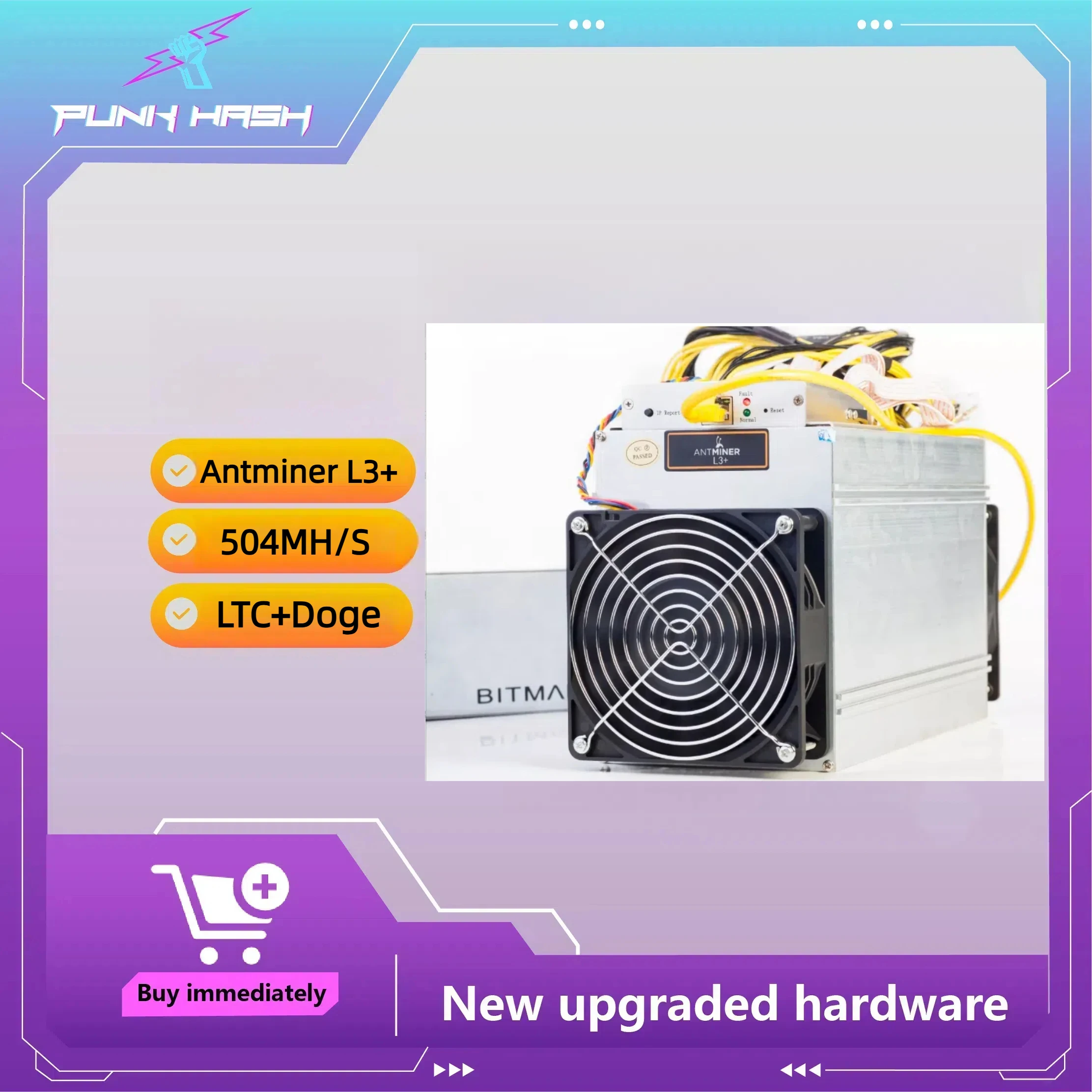 Doge Miner Antminer L3+ 504MH/S With Bitmain APW Power Supply Miner Refurbish version Crypto Bitcoin ASIC Mining Machine