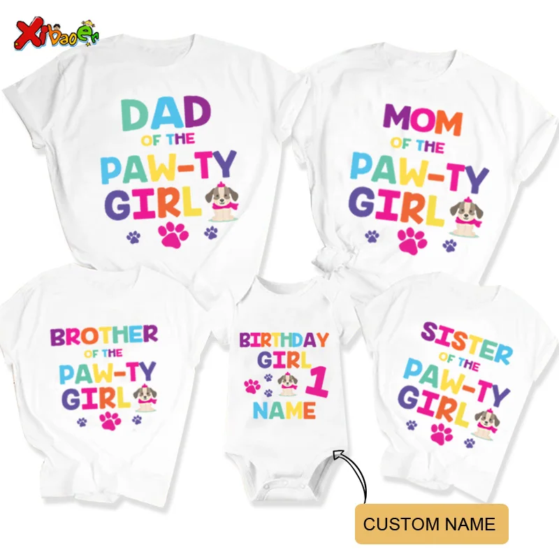 

2023 Birthday T Shirt Matching Family Outfits Lovable Dog Printing TShirts Kids Party Custom Name T-Shirt Clothes Family Look