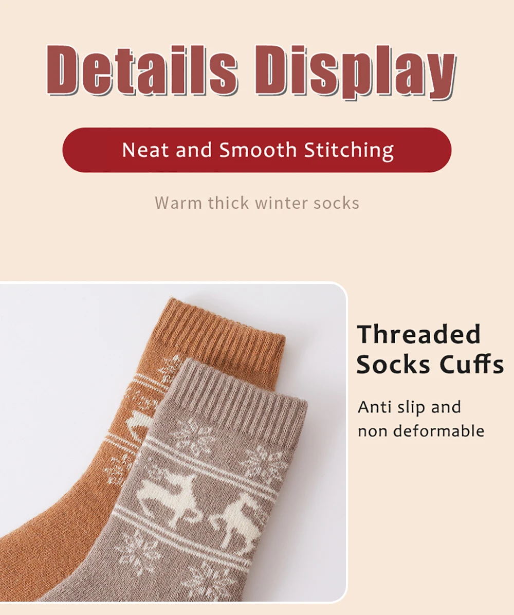 5Pairs Winter Verdicken Wolle Socken Warme Schnee Frauen Socken Gegen Kalte Mittelrohr Outdoor Sport Socken Weihnachten Elch Socken geschenk – Detail 8