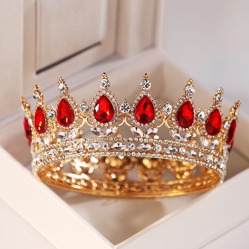 Itacazzo Bridal Headwear Full Of Dazzling Style Attractive Luxurious Gold-color Ladies' Beauty Pageant Round Crown (Without Box)