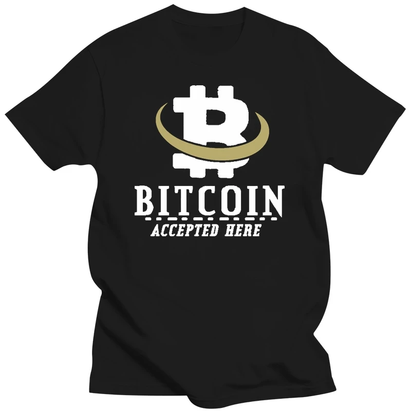 bitcoin accepted here t shirt men Print Short Sleeve S-XXXL Leisure Anti-Wrinkle Basic Spring Original tshirt